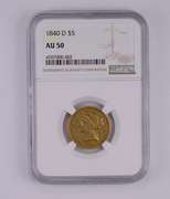 AU50 1840-D $5 Liberty Head Gold Half Eagle - Graded by NGC