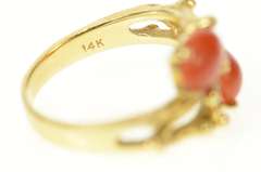 14K Yellow Gold Natural Coral Tree Branch Bamboo Statement Ring