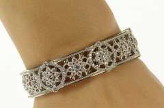 Sterling Silver Judith Ripka Filigree Floral Cuff Statement Bracelet