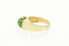 14K Yellow Gold Oval Carved Jade Floral Cabochon Statement Ring