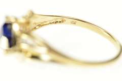 10K Yellow Gold Trillion Syn. Sapphire Diamond Statement Ring