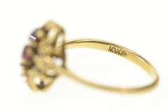 14K Yellow Gold Retro Ornate Ruby Cluster Scroll Accent Ring