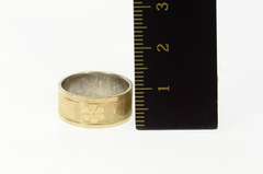 14K Yellow Gold 8.1mm Two Tone Heart Flower Pattern Band Ring
