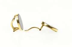 14K Yellow Gold Oval Retro Lapis Lazuli Inlay Clip Back Earrings