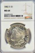 Near Gem BU 1882-S Morgan Silver Dollar. NGC MS64