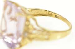 10K Yellow Gold Emerald Cut Amethyst Solitaire Cocktail Ring
