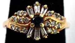 Flashy Antique Sapphire & Diamond Ring in Yellow Gold