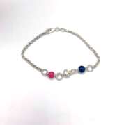 Sterling silver bracelet with blue, silver and pink beads
