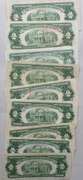 9 Assorted $2 Red Seal US Notes