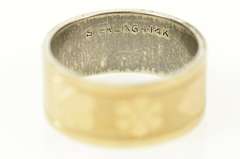 14K Yellow Gold 8.1mm Two Tone Heart Flower Pattern Band Ring