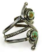 Early Signed PF Navajo Sterling Turquoise Cuff Bracelet