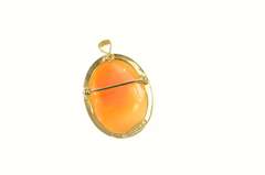 14K Yellow Gold Oval Carved Shell Cameo Victorian Pendant/Pin