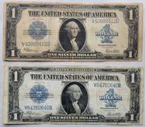 2 Last Issue Large Size $ 1 Silver Cerificates