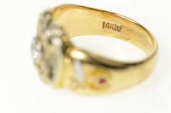 14K Yellow Gold Ornate Masonic Diamond Eagle Enamel Ring