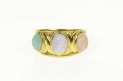 14K Yellow Gold Quartz & Agate Carved Scarab Retro Statement Ring