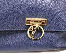 Authentic Versace Medusa Leather Blue Pebbled Shoulder Bag