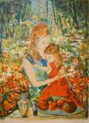 Beautiful Lithograph in color of a Mother and her Child B.Herbert