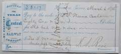1875 Houston & Texas Railway Company Check