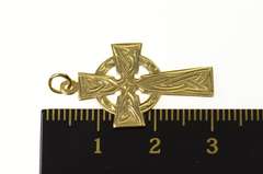 9K Yellow Gold Etched Celtic Knot Cross Traditional Irish Pendant