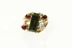 14K Yellow Gold 4.72 Ctw Green Tourmaline Ruby Diamond Ring