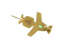 18K Yellow Gold Peruvian Figurine Emerald Inset Statement Pin/Brooch
