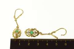 14K Yellow Gold Victorian Diamond Emerald Ornate Dangle Earrings