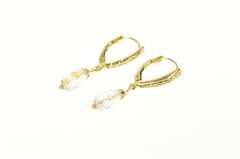 14K Yellow Gold Aurora Borealis Drop Pample Dangle Lever Earrings