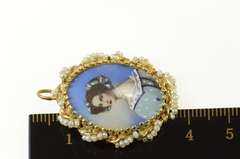 14K Yellow Gold Victorian Ornate Painted Lady Seed Pearl Pendant/Pin