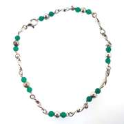 Sterling silver bracelet/anklet with silver and green beads