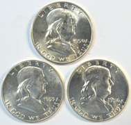 Very Choice BU 1950, 1953, & 1956 Franklin Half Dollars