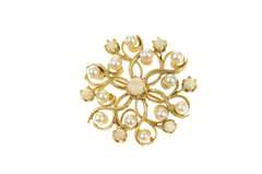 14K Yellow Gold Retro Pearl Natural Opal Round Cluster Pendant/Pin