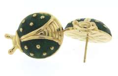 Pleasing Green Enamel Ladybug Earrings