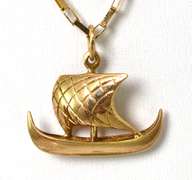 Awesome Viking-Style Ship Necklace in 14KT Yellow Gold