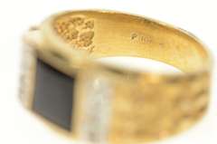 10K Yellow Gold Squared Black Onyx Diamond Textured Ring