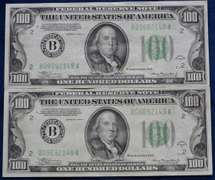 2 x Series 1934 A $100 Notes In Sequence