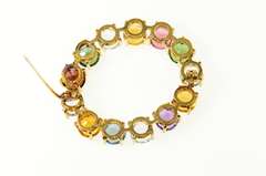 18K Yellow Gold Retro Oval Sim. Multi Colored Statement Pin/Brooch
