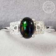 GENUINE ETHIOPIAN BLACK OPAL & CREATED WHITE SAPPHIRE 0.50 CT GENUINE BLACK ETHIOPIAN OPAL 925 STERLING SILVER RING (ADJUSTABLE OPEN RING)