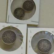 France: 4 pc Silver 50 cen & 1 Franc, World War 1 era