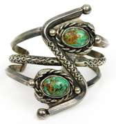Early Signed PF Navajo Sterling Turquoise Cuff Bracelet
