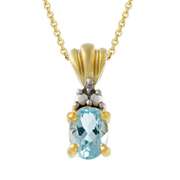18k Gold over Silver Diamond Accented Oval Blue Topaz Pendant