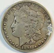 Key date 1891-CC Morgan Silver Dollar. Nice circ