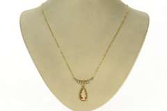 12K Yellow Gold Ornate Pear Carved Lady Cameo Statement Necklace