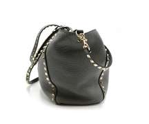 Valentino Rockstud Pebbled Leather Grey Tote