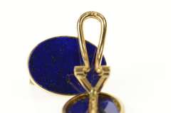 14K Yellow Gold Oval Retro Lapis Lazuli Inlay Clip Back Earrings