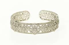 Sterling Silver Judith Ripka Filigree Floral Cuff Statement Bracelet