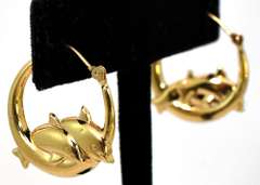 Adorable Dolphin Hoop Earrings in 14KT Yellow Gold