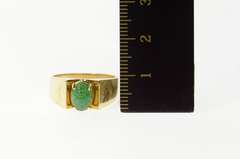 14K Yellow Gold Oval Carved Jade Floral Cabochon Statement Ring