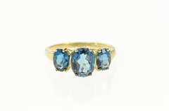 10K Yellow Gold Three Stone London Blue Topaz Statement Ring