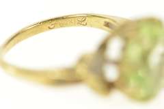 10K Yellow Gold 1940's Lime Quartz Star Rhinestone Accent Ring