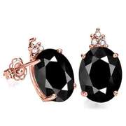 SOLID 10KT ROSE GOLD OVAL 1.85CT MIDNIGHT BLUE SAPPHIRE AND 6 DIAMONDS EARRINGS STUD
